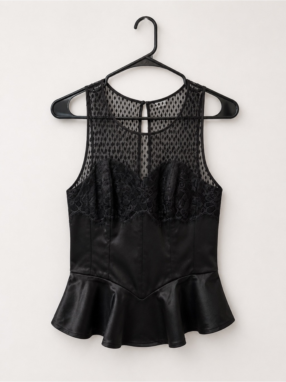 Guess Vintage Black Lace Mesh Peplum Bustier Top